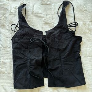 Black Sleeveless Top with Lace-Up Detail